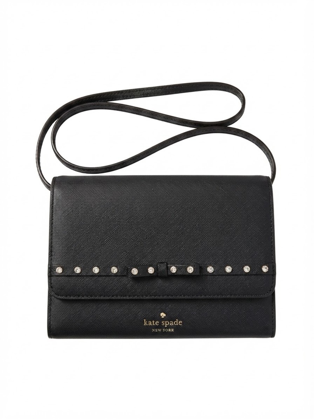 kate spade Black Saffiano Crossbody with Studded Bow Detail